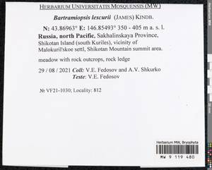 Bartramiopsis lescurii (James) Kindb., Bryophytes, Bryophytes - Russian Far East (excl. Chukotka & Kamchatka) (B20) (Russia)