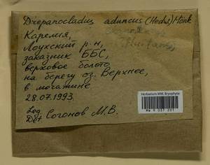 Drepanocladus aduncus (Hedw.) Warnst., Гербарий мохообразных, Мхи - Карелия, Ленинградская и Мурманская области (B4) (Россия)